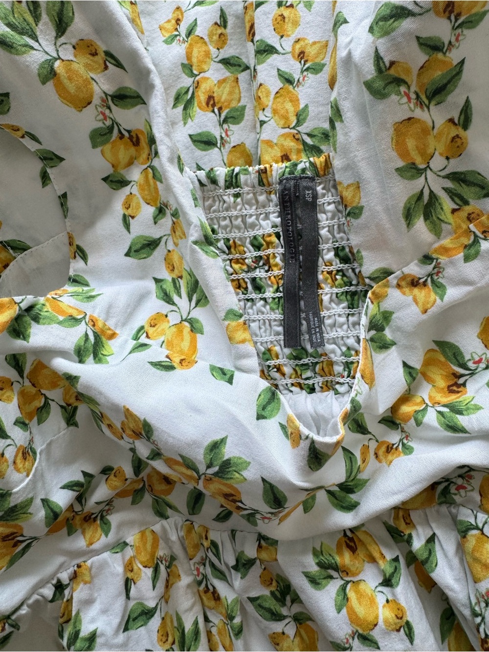 Anthropologie Helena Square-Neck Babydoll Dress Yellow Lemon Print - Picture 3 of 4